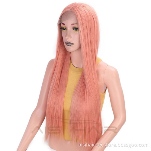 Aisi Hair Lace Front Synthetic Long Straight Wigs Red Silk Straight Long Wigs Colorful Heat Resistant Fiber Lace Front Hair Wigs